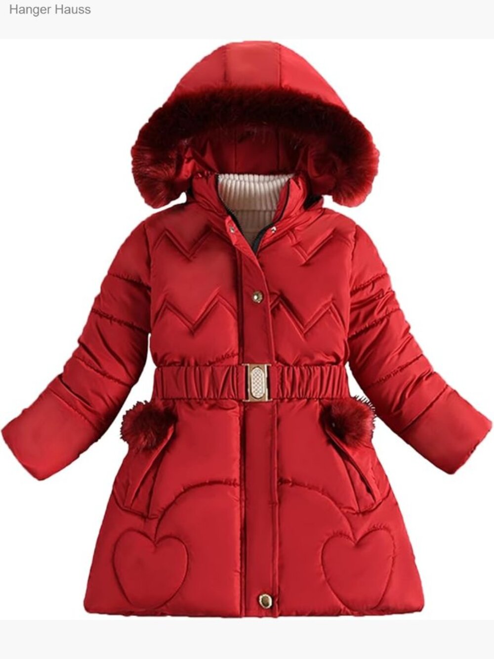 Girls Fleece Lined Puffer Jacket Hooded Mid Length Down Coat